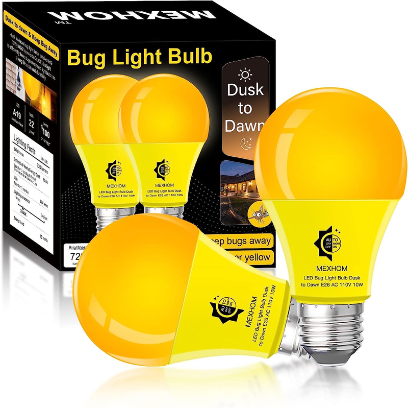 Outdoor， 2 Pack A19 Amber Yellow Bug Light Bulb