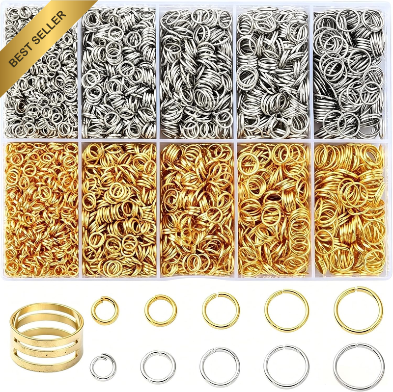 4600Pcs Silver and Gold Jump Rings Set with Opener Tool, Assorted Sizes 4-8Mm, M