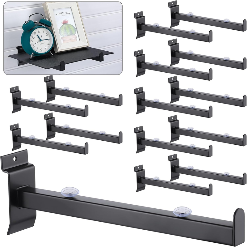 24 Pcs 10 Inch Slatwall Shelf Bracket Heavy Duty Slatwall Shelves Display Hooks Hangers Floating Slatwall Accessories for Panel Retail Shop Garage Room Storage Organizer Exhibition (Black)