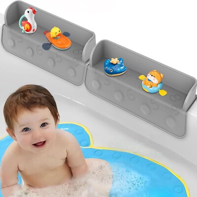 2 Pack Bathtub Splash Guard for Tub Kids-36IN Bathtub Splash Guard Play Shelf Ar