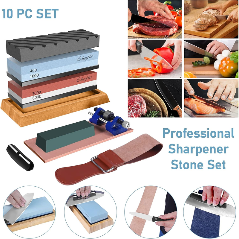 Sharpening Stone Set,  Premium Whetstone 400/1000 & 3000/8000 Grit Waterstone Ki