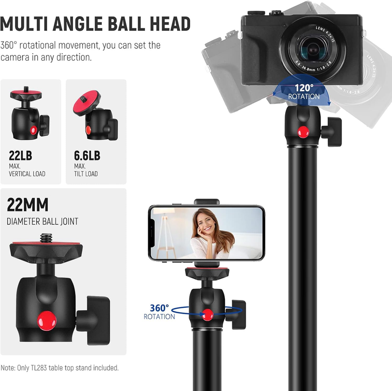 Extendable Camera Desk Mount with Ball Head, 17"-40" Adjustable Table Light Stan