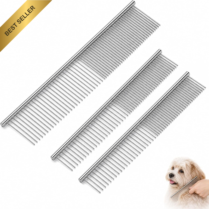 3 Pcs Dog Comb for Grooming, Stainless Steel Pet Comb for Dogs and Cats, Metal G