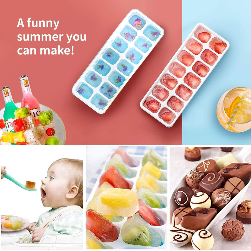 Ice Cube Trays,  Silicone Ice Cube Trays with Removable Lid, Easy-Release Flexib