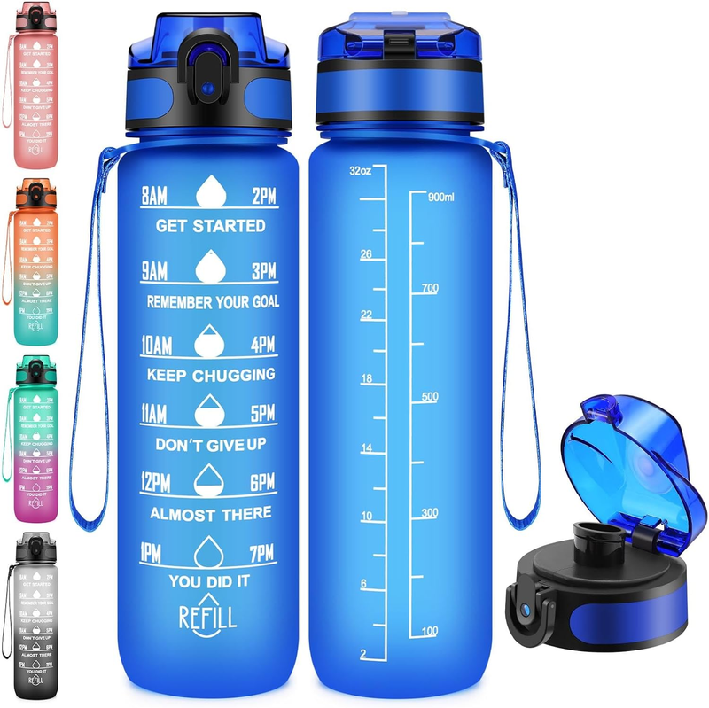 Water Bottle 32 Oz with Motivational Time Maker, Large 32 Ounce Bpa-Free Plastic