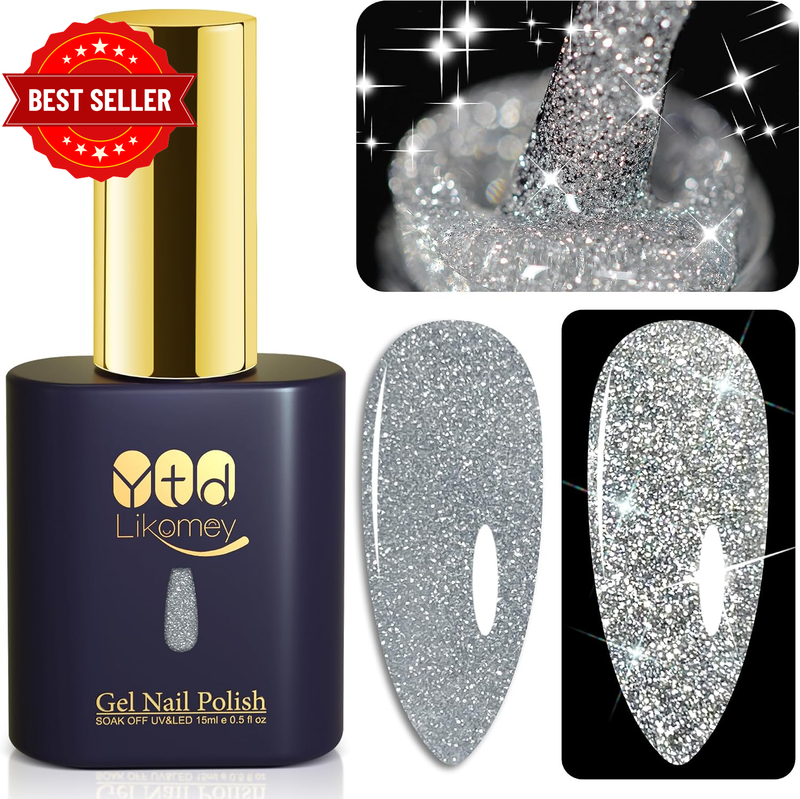Silver High Density Reflective Flash Glitter Gel Nail Polish,15Ml Sparkly Broken