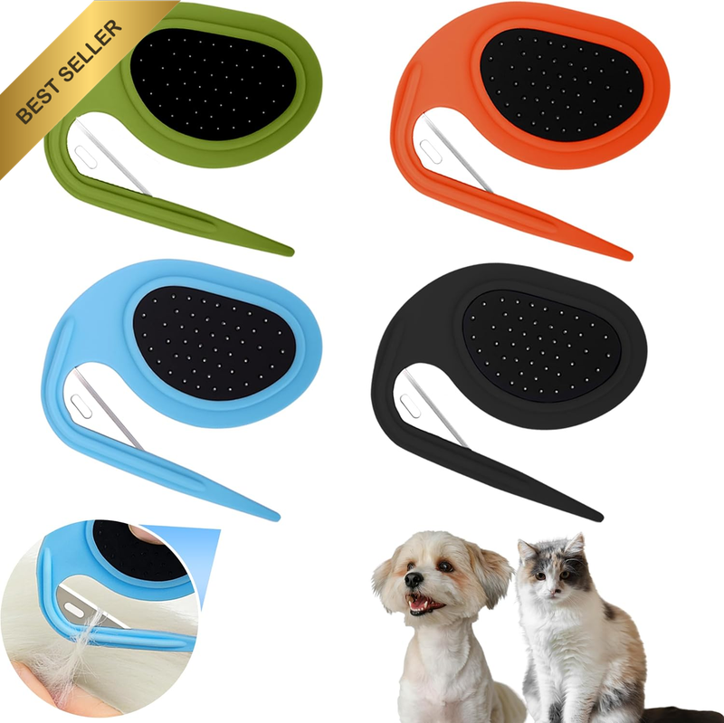 4Pcs Cat Dematting Comb Set - Safe Hidden Blade Pet Knot Remover for Matted Fur,