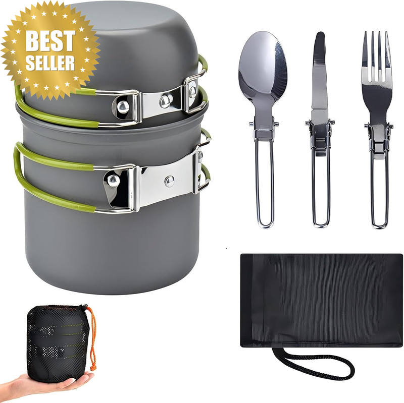 Camping Cookware Mess Kit，Camping Pots and Pans Set, Compact Backpacking Cooking
