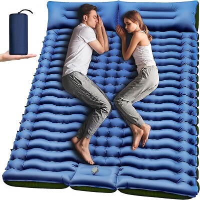 Double Sleeping Pad Self-Inflating Mat, 4'' Extra Thick for 2 Person w/ Pillow