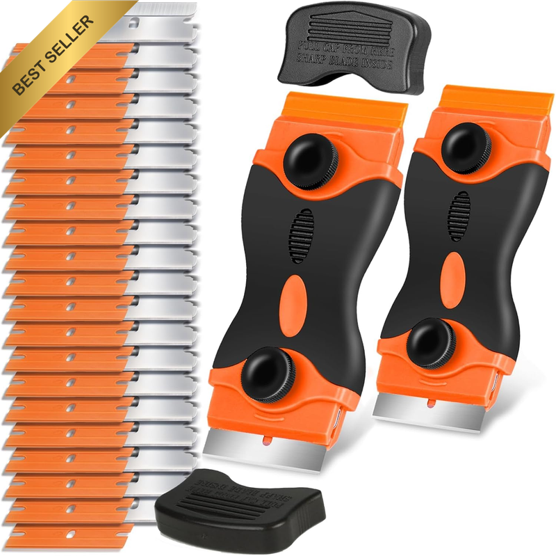 Razor Blade Scraper Tool with 40 Metal and Plastic Blades, for Paint, Decal, Adh