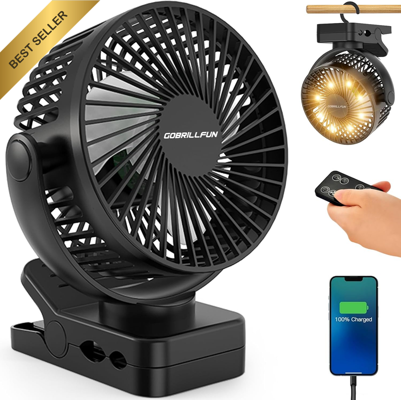 6 Inch 12000Mah Clip Fan Battery with Remote Control, USB Rechargeable with LED