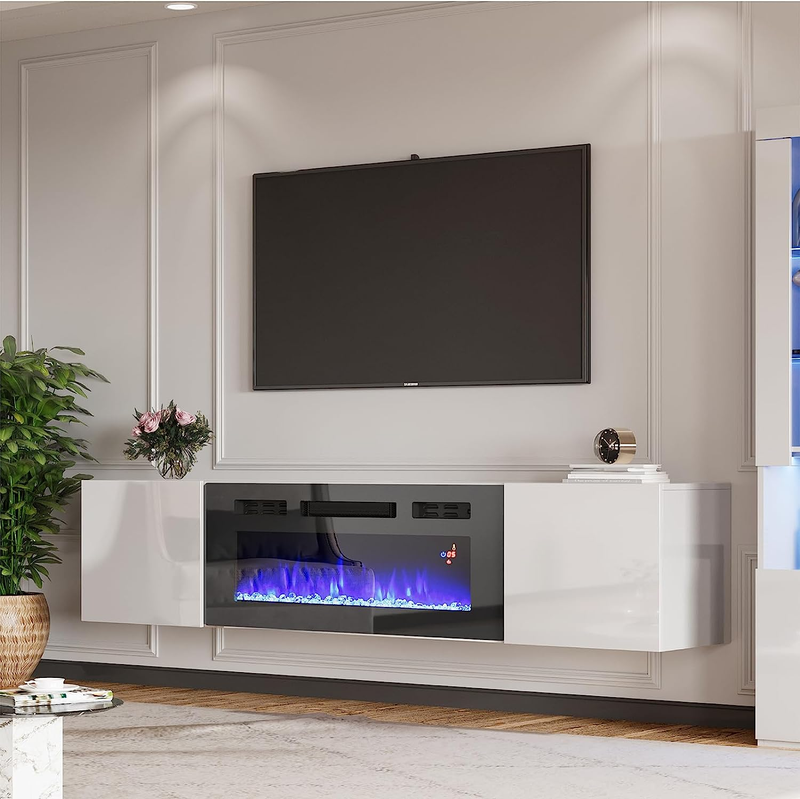 With 36" Electric Fireplace, High Gloss Finish Wall Mounted 