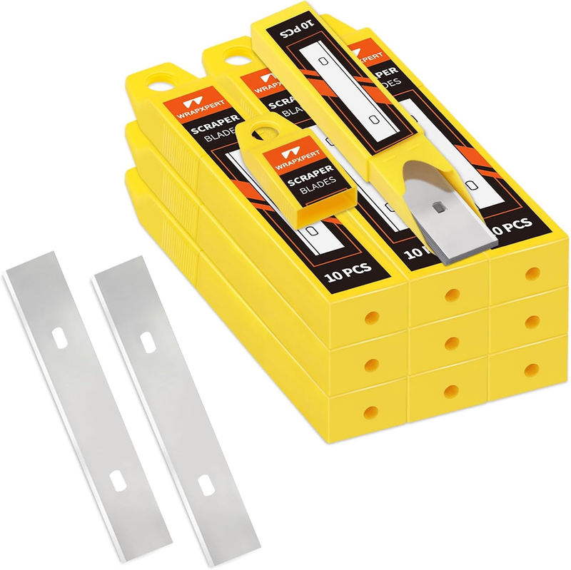 WRAPXPERT Scraper Blade 4 Inch 100Pcs Replacement Razor Blades for Cleaning Glas
