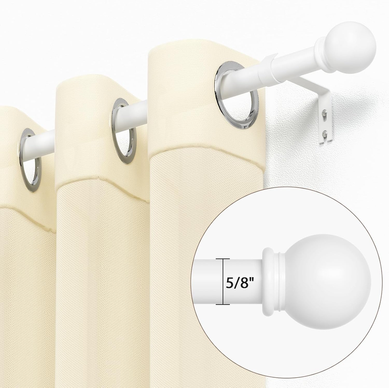 White Curtain Rods for Windows 48 to 84 Inch, 5/8 Inch Diameter Splicing Drapery