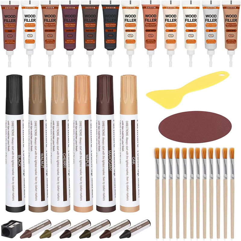 Wood Furniture Repair Kit- Set of 39 - Touch up Markers, Fillers with Wood Putty