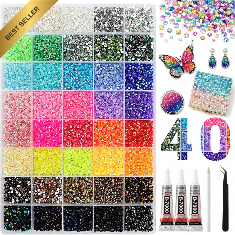 40 Colors Bedazzling Kit, 30000PCS 3Mm Resin Jelly & Crystal Rhinestones