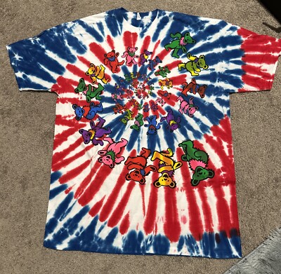 Liquid Blue Gratefully Dread Tie-Dye Shirt circle bear Front Hit New M Size 2XL