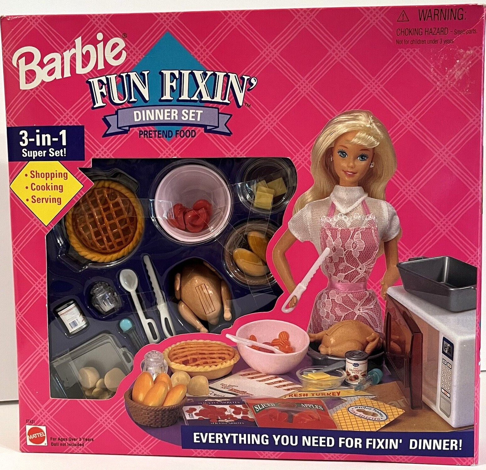 Barbie Fun Fixin Dinner Set Mattel 67431 Pretend Food NIB 3 in 1