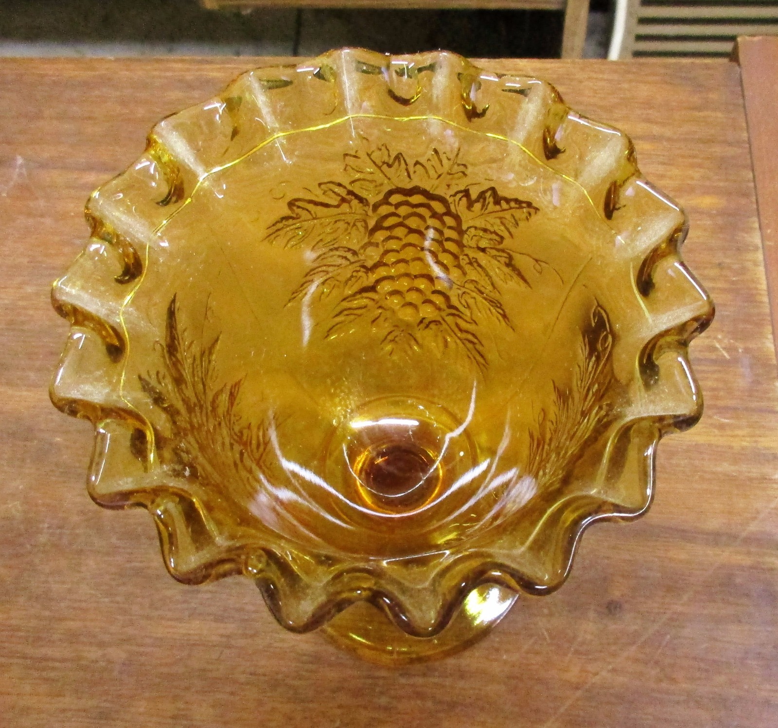 Antique Amber Glass Spooner Spoon Holder Grapes & Leaves