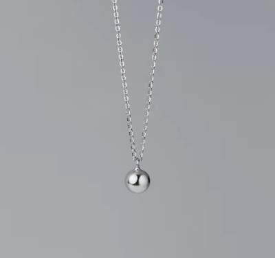 Adorable Tiny 3D Round Ball Silver Pendant Chain Necklace