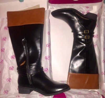 SO Trixie Womens Two-Tone Black / Brown Wide Calf Riding Boots SZ 9.5 NIB $69.99