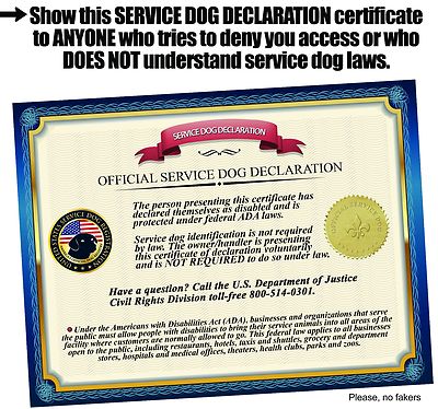 Service Dog ID Card (Badge) & Certificate with FREE Collar Tag ($25 VALUE)