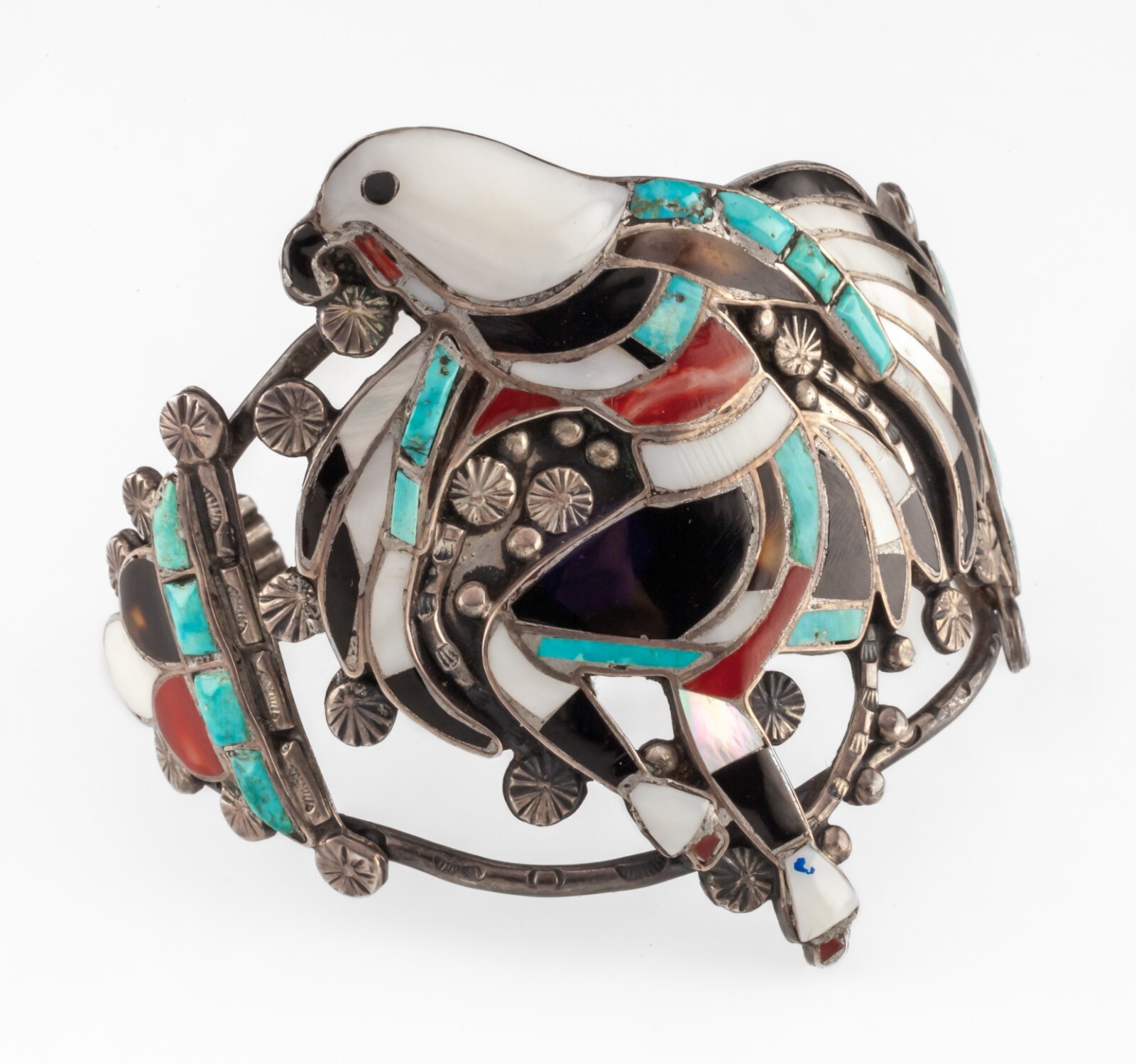 Important John Lucio Vintage Native American Jewelry Zuni Turquoise Eagle Dance Sterling Silver Bracelet Important John Lucio Vintage Native American Jewelry Zuni Turquoise Eagle Dance Sterling Silver Bracelet