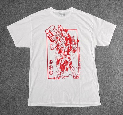 MENS MARVEL DEADPOOL T-SHIRT SIZE EXTRA LARGE XL WHITE RED THUMBS UP ROCKET GUN