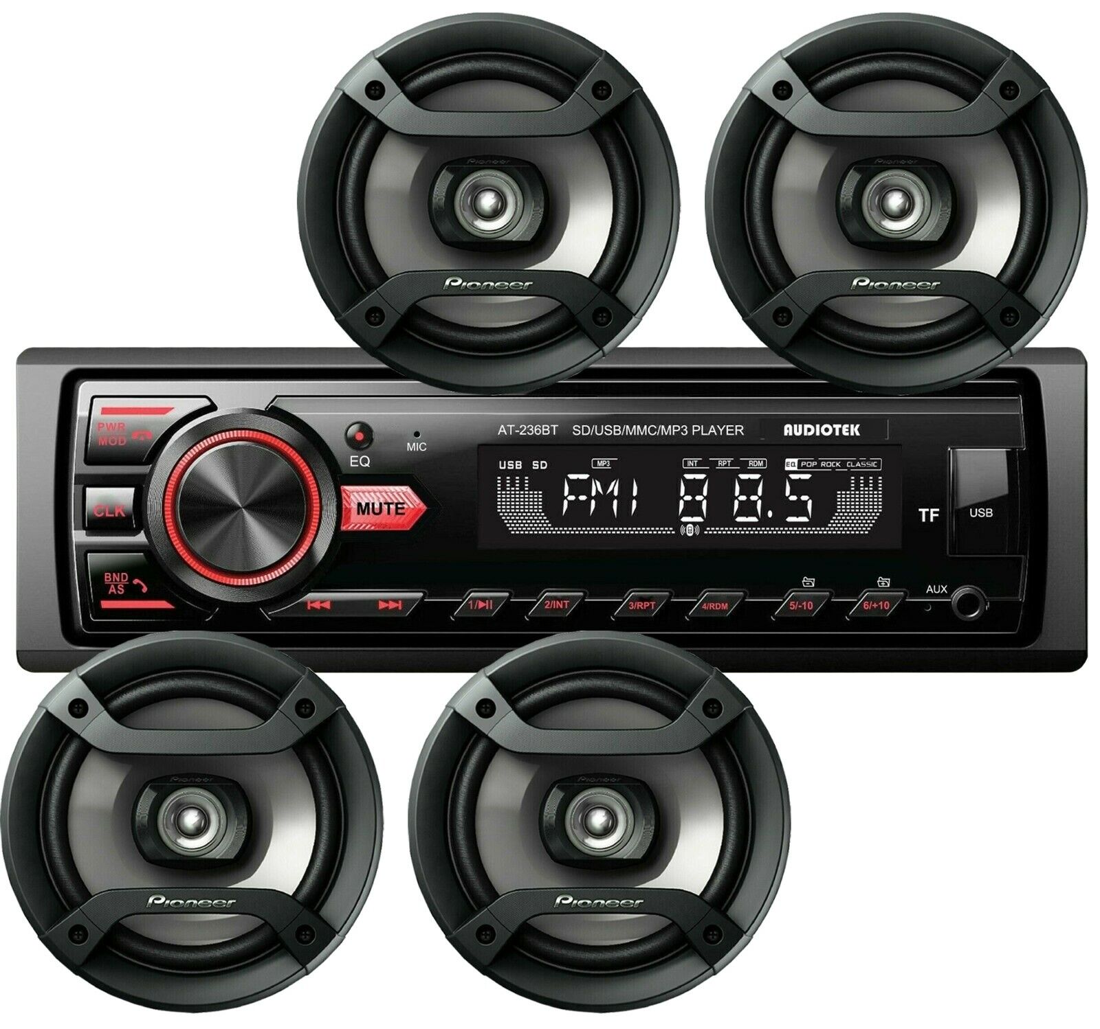 + Audiotek Car Audio Stereo Bluetooth Fm Usb Receiver