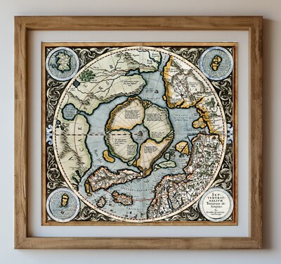 1595 Mercator Map of the North Pole Regions Wall Art Poster Flat Earth Print