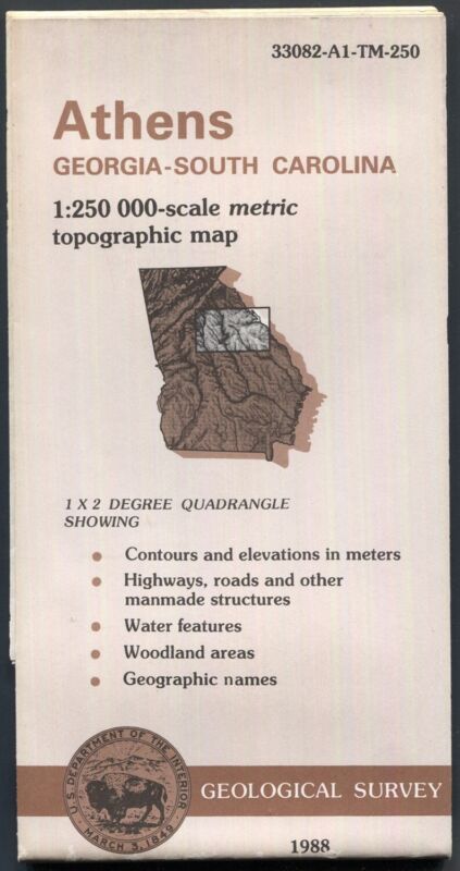 USGS Topographic Map ATHENS Georgia South Carolina 1:250K 1988 1x2° - old stock