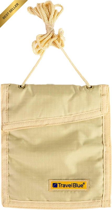Ultra Slim RFID Neck Wallet with Three Zipped Pockets, Beige