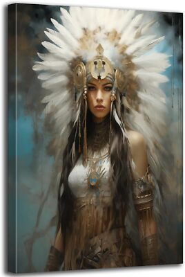 Native American Wall Art Indian Girl Chief Feathered Women Beautiful Indian Girl