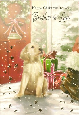 Brother-in-Law Christmas Greeting Card Happy Merry Family Traditional Puppy Dog