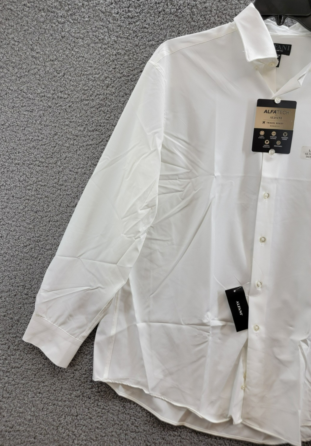 Alfani Regular Fit Travel Ready Solid Dress Shirt Men's 16-16.5 34-35 White L/S - Picture 5 of 19