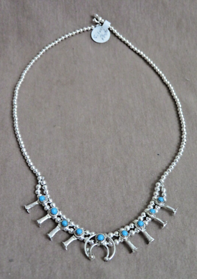 Navajo Turquoise Silver Baby Squash Blossom Necklace 16 by Larry Curley JN476 eBay