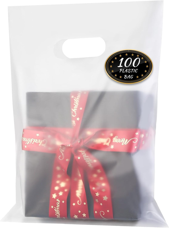 100 Pack Clear Plastic Bags, 9"X12" Merchandise Bags with Die Cut Handles | Plas