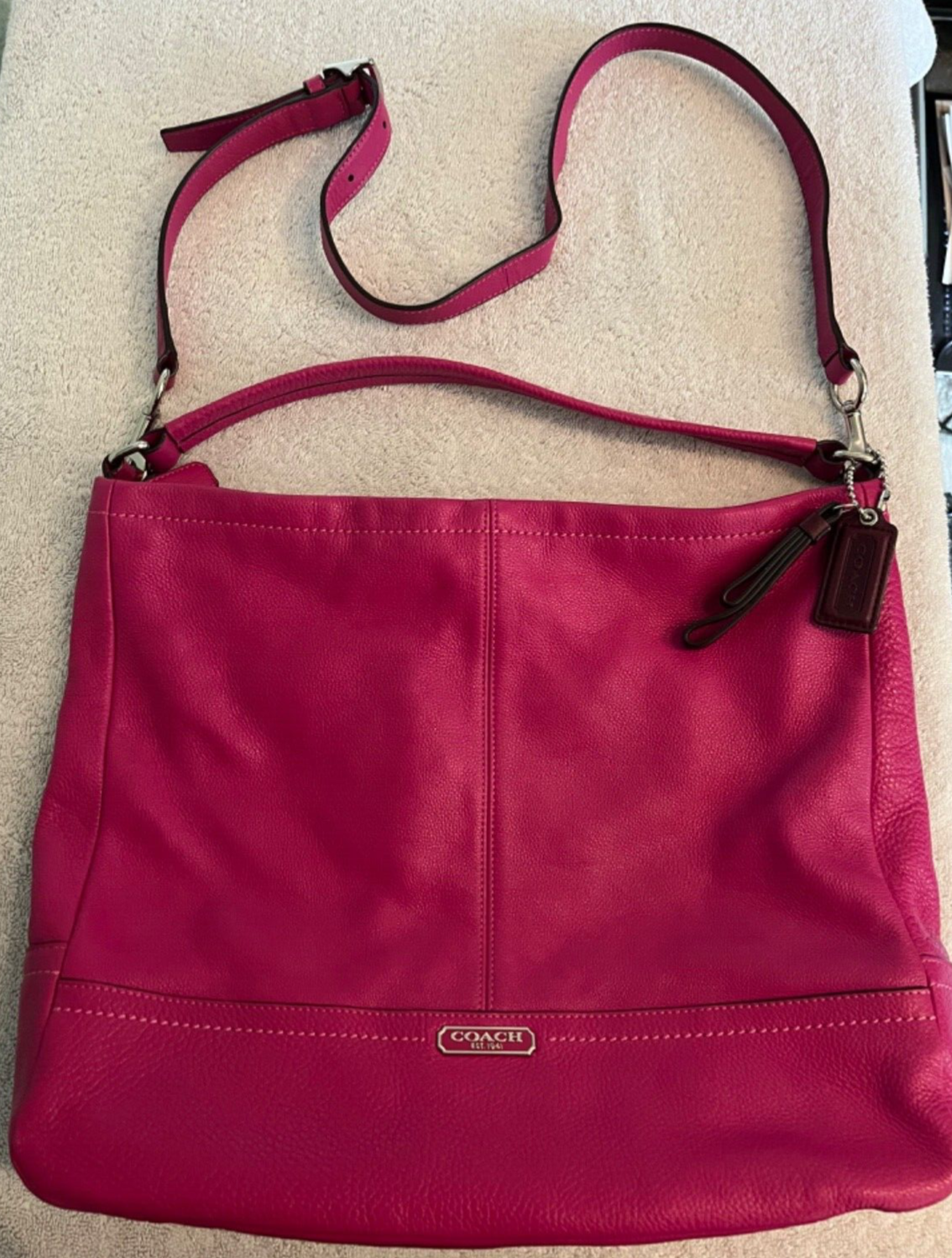 バッグ COACH Leather Hobo Shoulder Bag Pink Coach Fuchsia Pink Leather Zip Top Hobo/Shoulder Bag | eBay