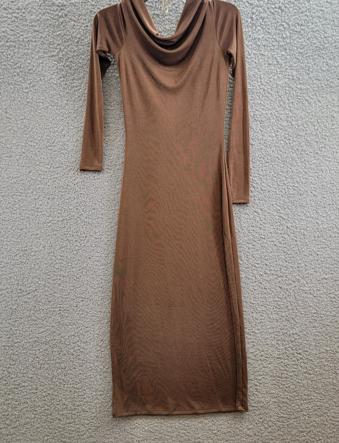 WAYF Everly Midi Dress Women's XS Brown Asymmetric Drape Neck Ruched Pullover - Picture 10 of 13