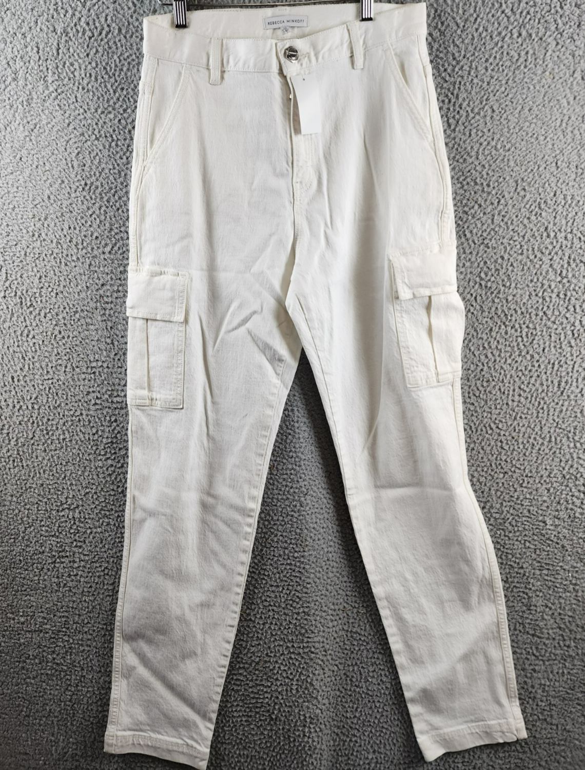 Rebecca Minkoff Relaxed Cargo Pants Women's 26 Alabaster Button Zip Closure - Picture 2 of 16