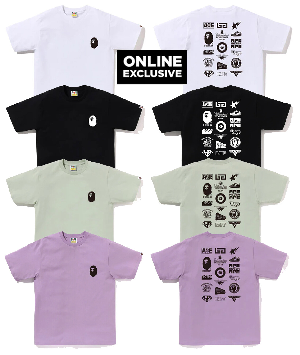 A BATHING APE Men's BICOLOR MULTI LOGO TEE ONLINE EXCLUSIVE A BATHING APE Men's BICOLOR MULTI LOGO TEE ONLINE EXCLUSIVE
