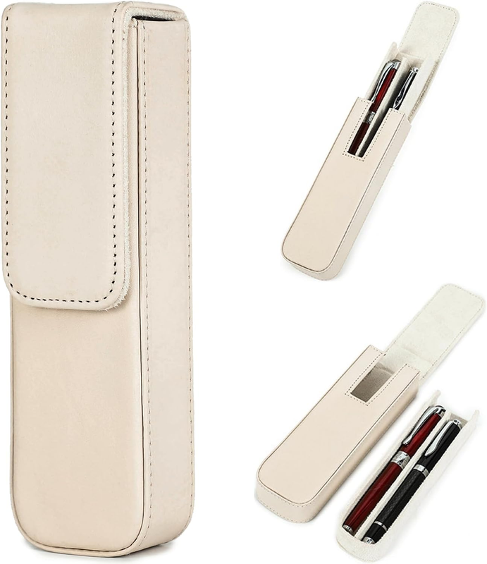 Top Grain Genuine Leather 2 Fountain Pen/Pencil Case Holder, Minimalist Fashion