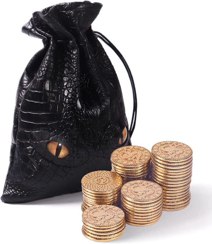50 PCS Metal DND Coins with PU Leather Bag, Fantasy Gold Coins for Board Games,