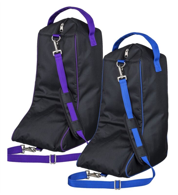 Western Boot Bag - Handle and Shoulder Strap - Black - Purple or Royal Blue Trim