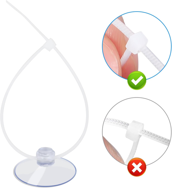 AQUANEAT 20 Pack Suction Cups with 40/100 Zip Ties for Aquarium Fish Tank Decora