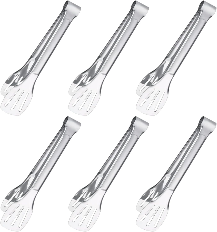 6PCS Serving Tongs, 7Inch Buffet Tongs, Stainless Steel Food Tong Small Serving