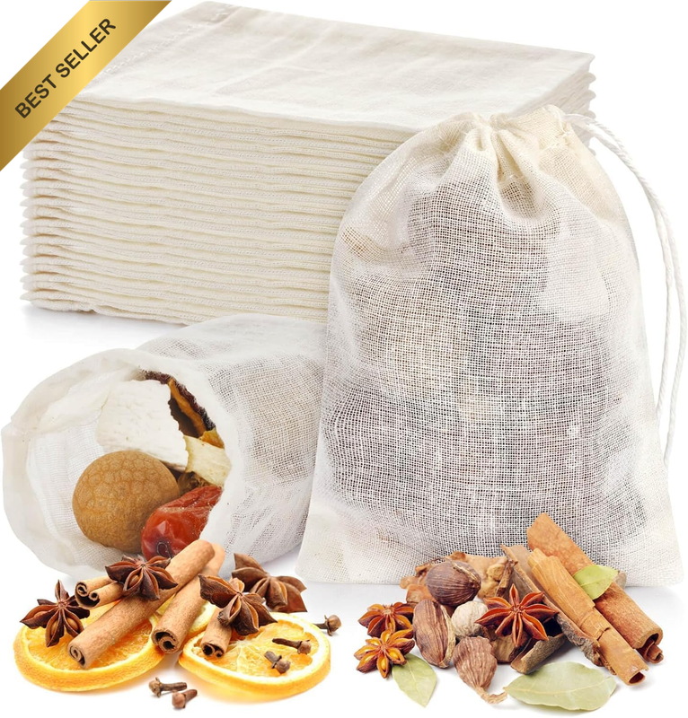 36PCS Drawstring Muslin Bags, 3X4In Reusable Empty Tea Bag for Loose Tea, Natura