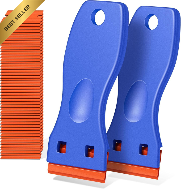 Plastic Razor Blade Scraper, 2 Pack Razor Scraper with 120 Pcs Razor Blades for