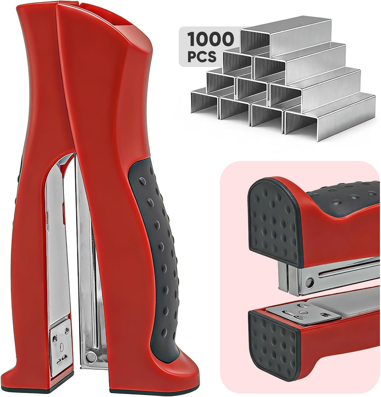 Stand-Up Stapler with 1000 Standard Staples (24/6), Handheld Ergonomic Soft Grip