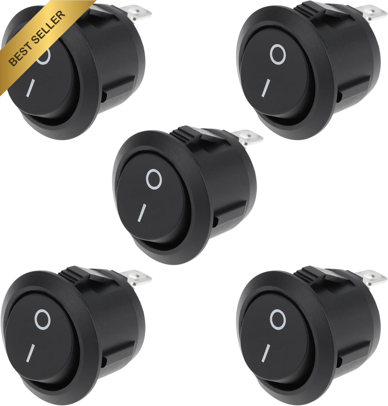5Pcs On/Off Rocker Switch Single Pole Non-Illuminated 12V DC 10A, 4.8Mm Terminal